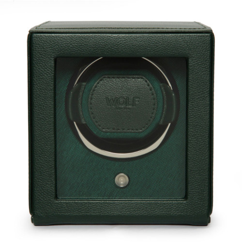 Single Cub Watch Winder With Cover In Green Leather itemprop=