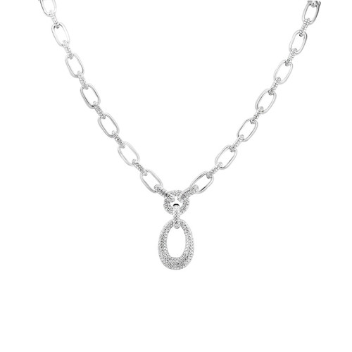 18K White Gold 7.90D Oval Drop Link Necklace itemprop=