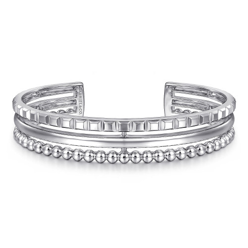 925 Sterling Silver Bujukan and Pyramid Triple Row Bangle itemprop=