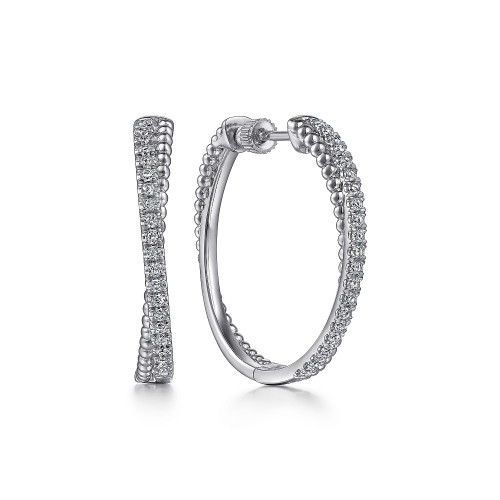 925 Sterling Silver White Sapphire Twisted Bujukan 30mm Classic Hoop Earrings itemprop=