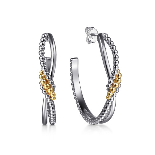 925 Sterling Silver and 14K Yellow Gold Bujukan Bypass J Hoop Earrings itemprop=