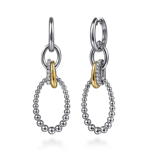 925 Sterling Silver and 14K Yellow Gold Bujukan White Sapphire Link Drop Earrings itemprop=