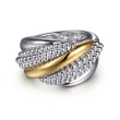 925 Sterling Silver and 14K Yellow Gold Bujukan Multiple Row Wide Band Ring