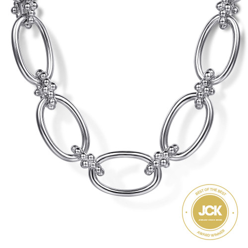 925 Sterling Silver Oval Link Chain Necklace with Bujukan Connectors itemprop=