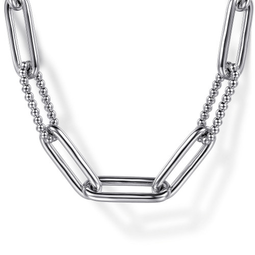 925 Sterling Silver Oval Link Chain Necklace with Bujukan Stations itemprop=