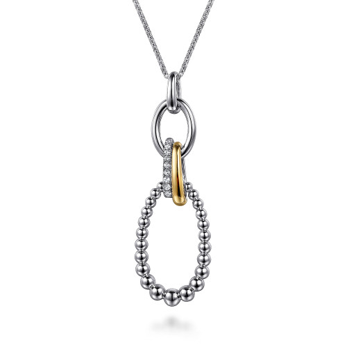 925 Sterling Silver and 14K Yellow Gold Bujukan White Sapphire Link Pendant Necklace itemprop=