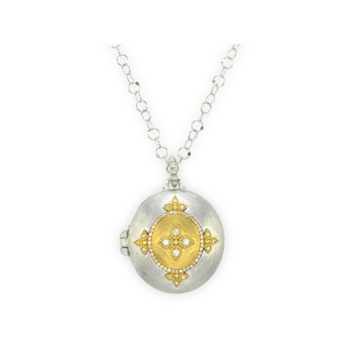 18K Yellow Gold and Sterling Silver .21D Quad Locket itemprop=