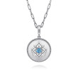 925 Sterling Silver Blue Topaz and White Sapphire Bujukan Medallion Pendant in size 24mm