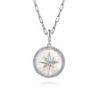 925 Sterling Silver Bujukan White Sapphire and Mother Of Pearl Round Starburst Medallion Pendant.