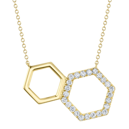 0.45 Ct 14K Yellow Gold  Diamond  Double Hexagon Necklace itemprop=