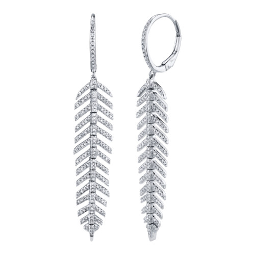 0.6Ct 14K White Gold Diamond Feather Earrings itemprop=