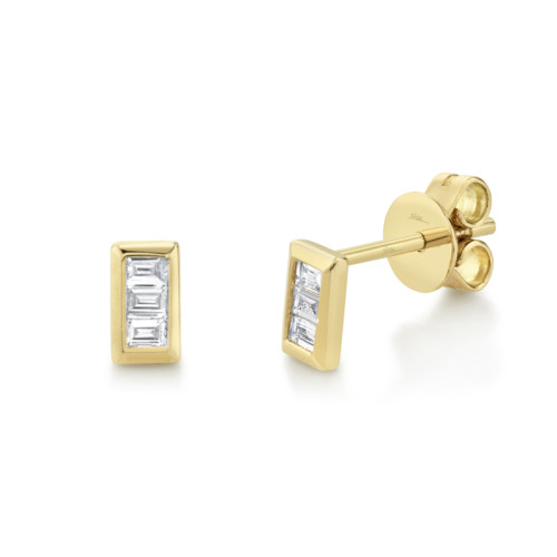 0.15Ct 14K Yellow Gold Diamond Baguette Stud Earrings itemprop=