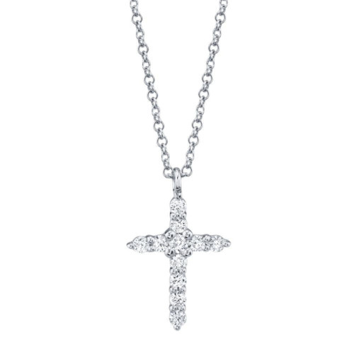 14K White Gold Diamond Cross Pendant itemprop=