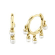 14K Yellow Gold Pearl Dangle Huggie Earrings