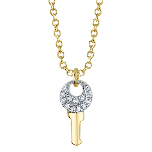 0.3Ct 14K Yellow Gold Diamond Key Necklace itemprop=