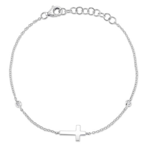 14K White Gold Cross Bracelet itemprop=