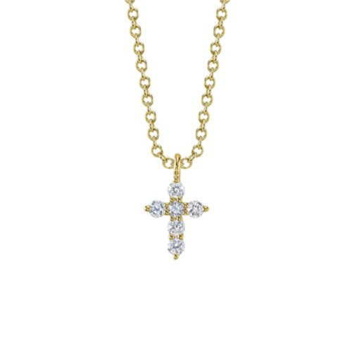 14K Yellow Gold Diamond Cross Necklace itemprop=