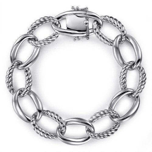 925 Sterling Silver Rope Link Chain Bracelet itemprop=