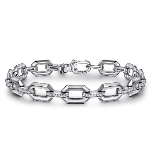 925 Sterling Silver White Sapphire Link Chain Tennis Bracelet itemprop=