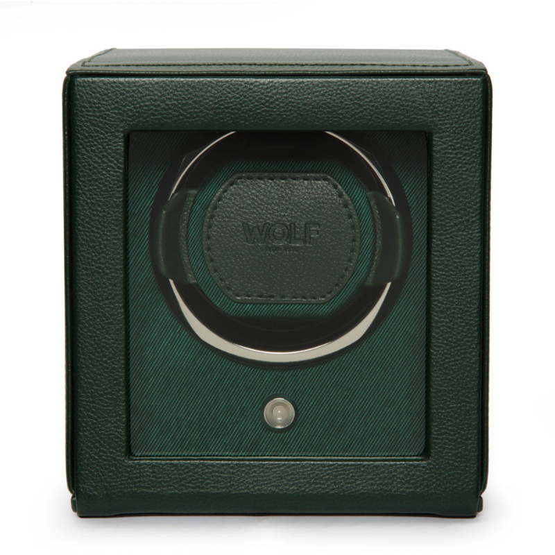 Single Cub Watch Winder With Cover In Green Leather