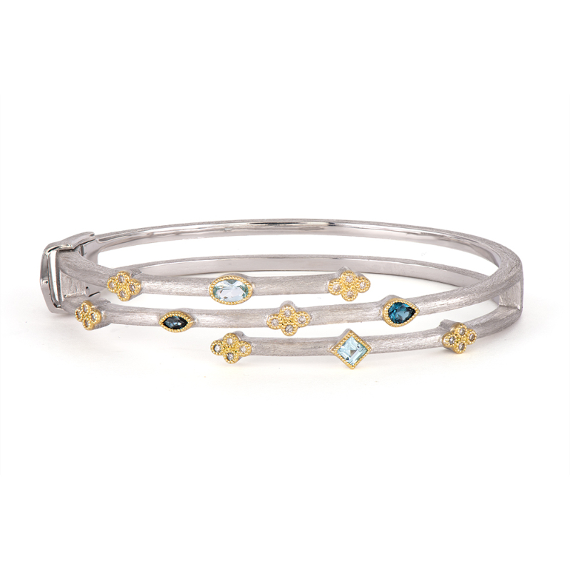 18K Yellow Gold and Sterling Silver  3 Row Diamond Lnd Blu Bracelet