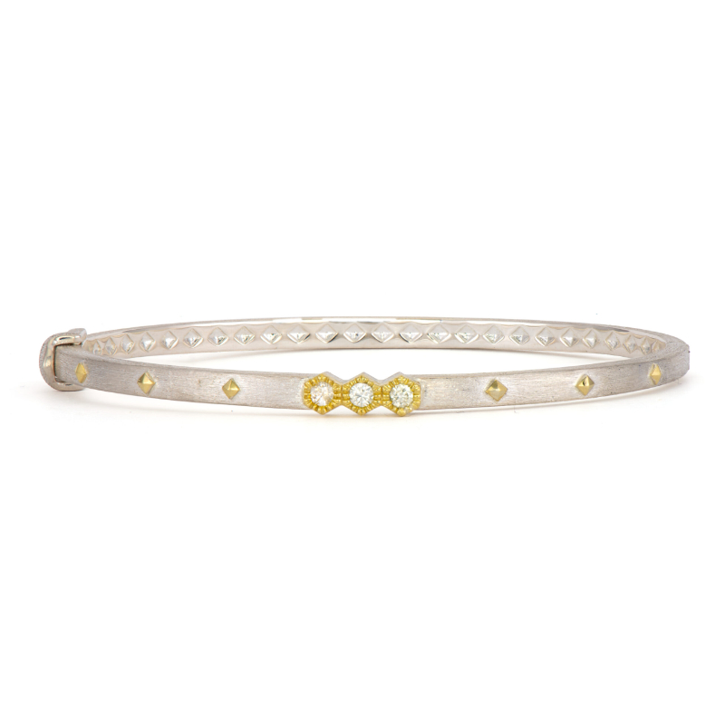 18K Yellow Gold and Sterling Silver .13D Hex Bracelet