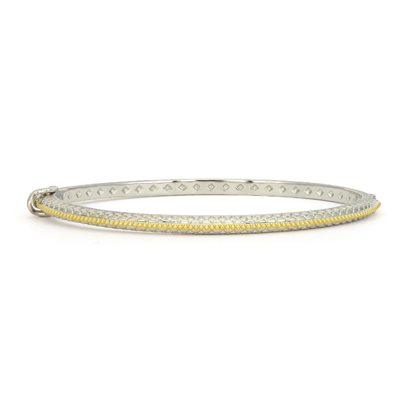 18K Yellow Gold and Sterling Silver Mixed Metal Bracelet Thin Rope