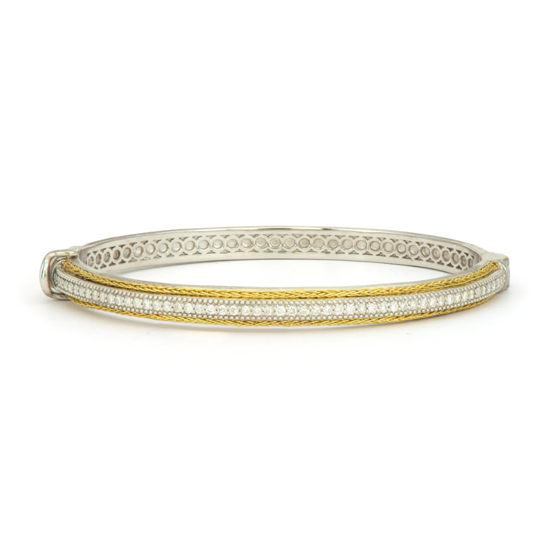 Sterling Silver and 18K Yellow Gold .59D Bar Bangle