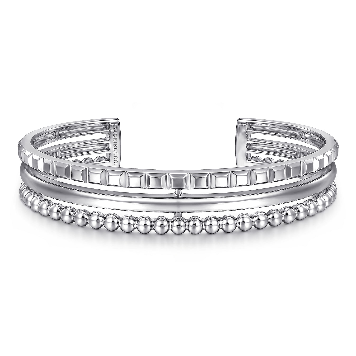 925 Sterling Silver Bujukan and Pyramid Triple Row Bangle