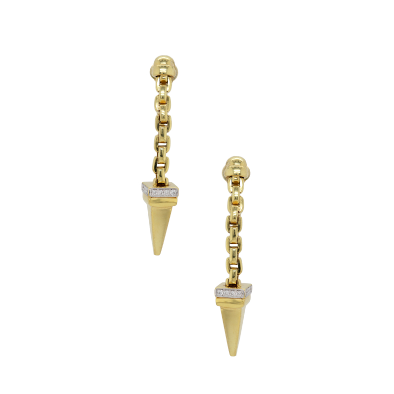 14K Yellow Gold .23D Chain Pyramid Earrings