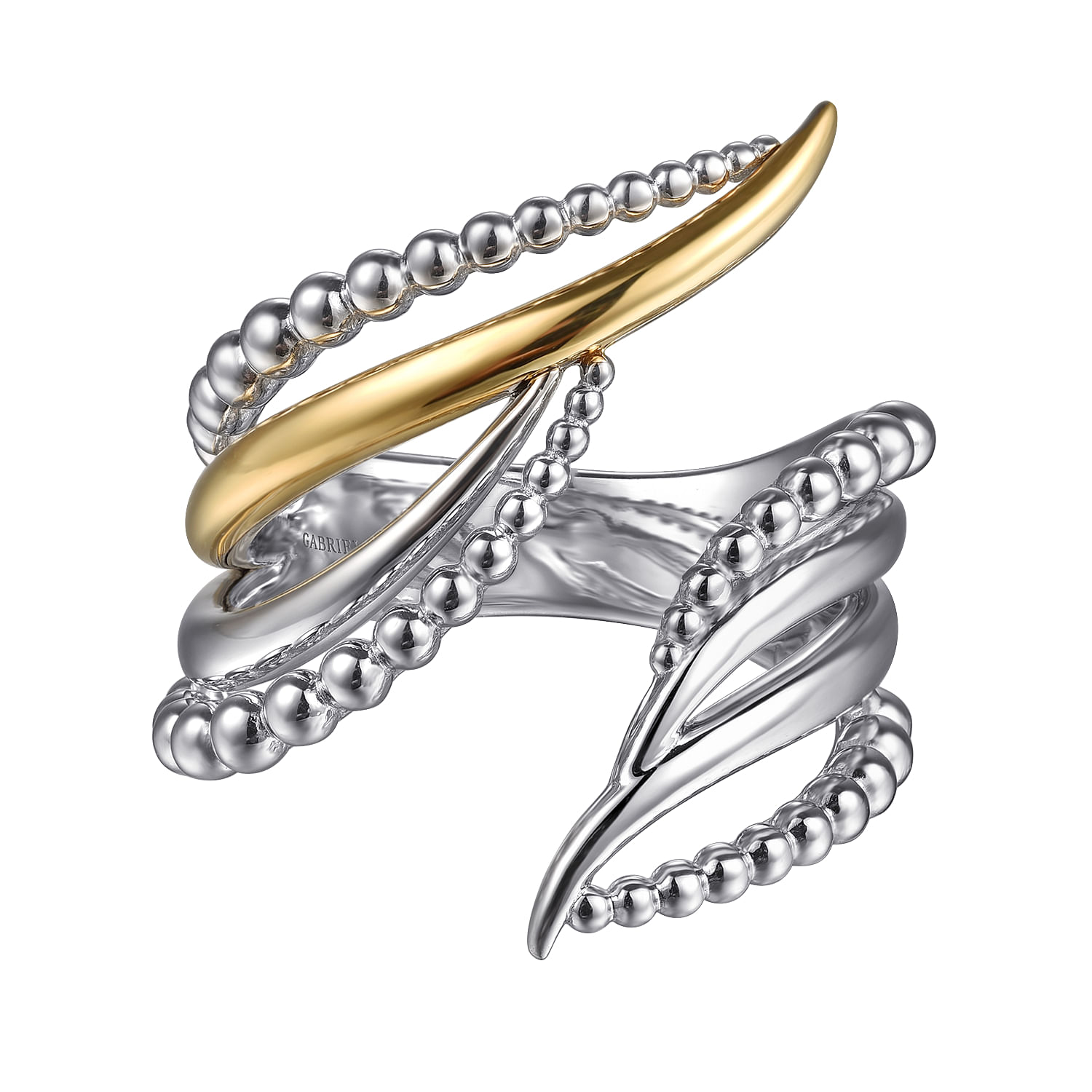 925 Sterling Silver and 14K Yellow Gold Bujukan Multiple Row Bypass Ring