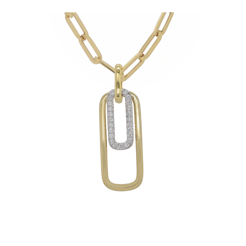 14K Two Tone 1/3Ctw Diamond Rectangle Necklace