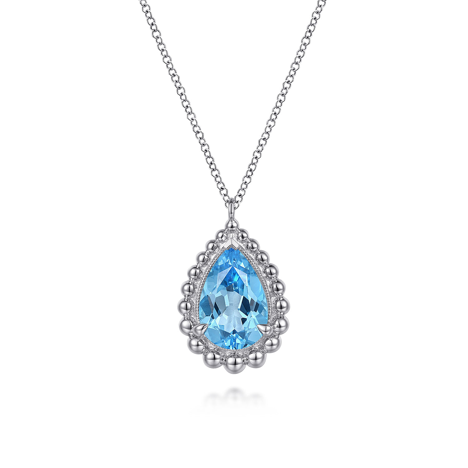 925 Sterling Silver Bujukan Swiss Blue Topaz Teardrop Pendant Necklace