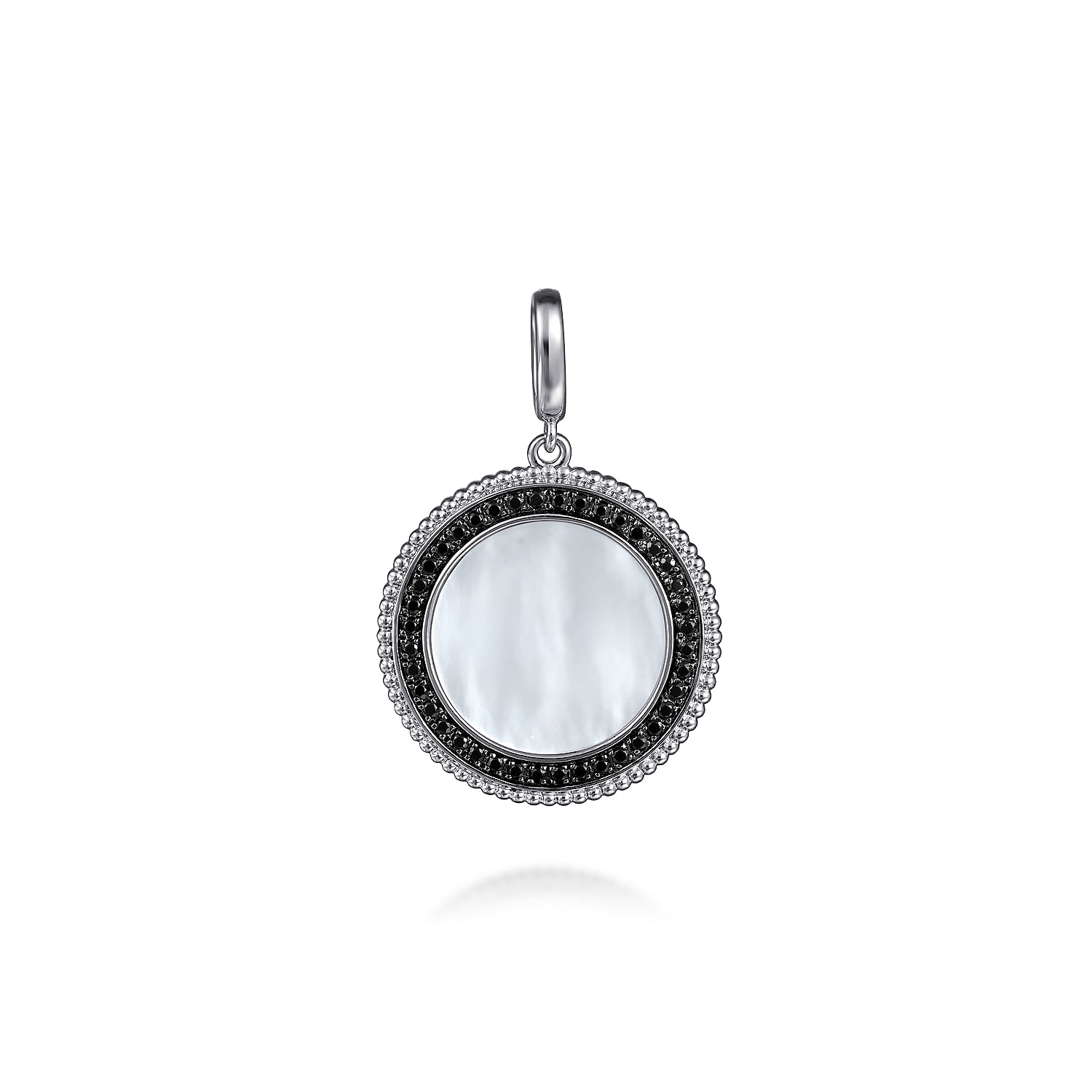 925 Sterling Silver White Mother Pearl and Black SpinelBujukan Medallion Pendant in size 24mm