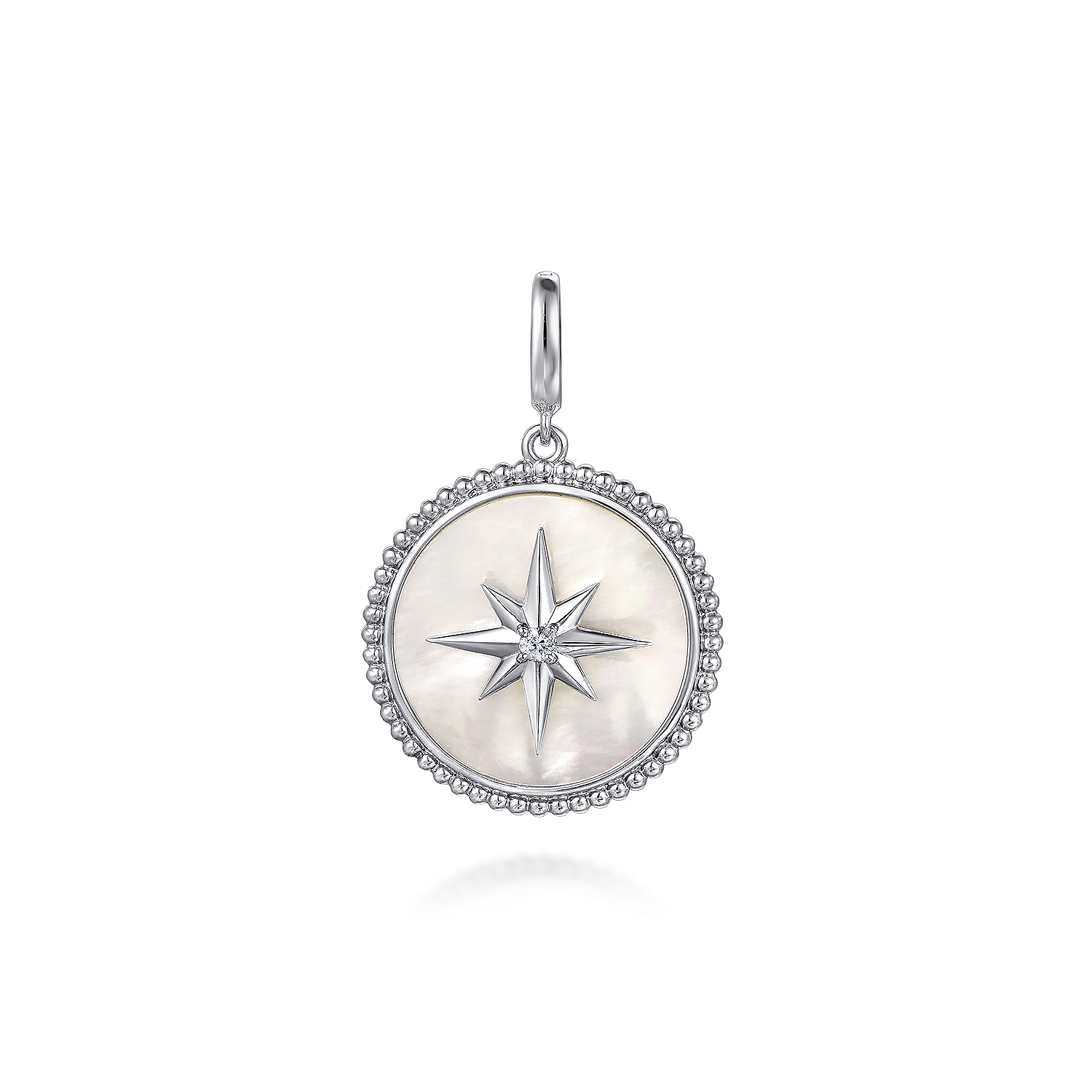 925 Sterling Silver Bujukan White Sapphire and Mother Of Pearl Round Starburst Medallion Pendant.