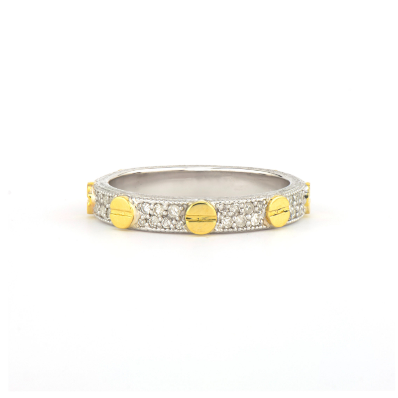 18K Yellow Gold and Sterling Silver .36D Nail Head Band