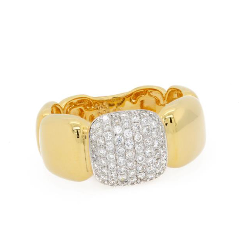 14K Yellow Gold .45D Cushion Pave Stat Ring