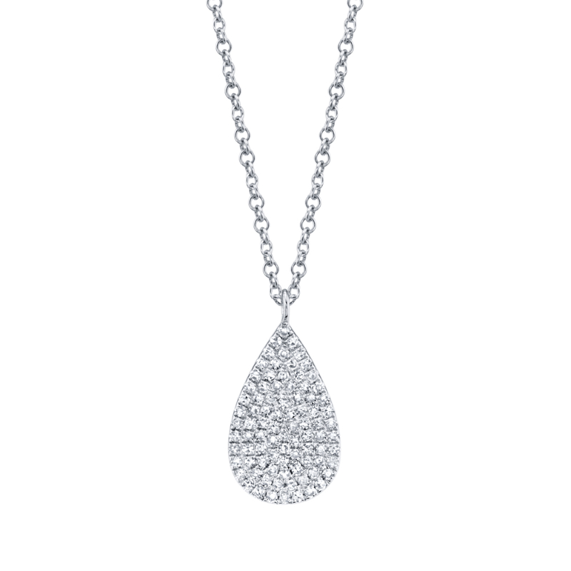 0.19Ct 14K White Gold Diamond Pave Necklace