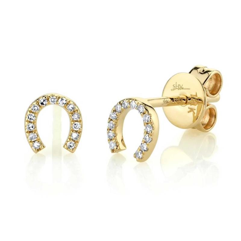 0.06Ct 14K Yellow Gold Diamond Horseshoe Stud Earring