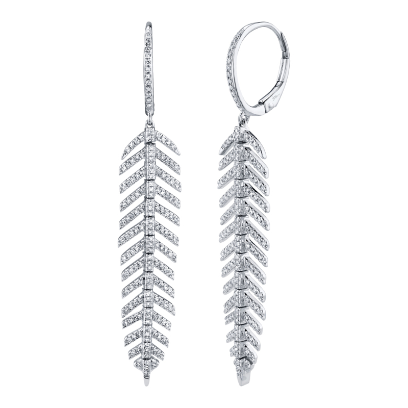 0.6Ct 14K White Gold Diamond Feather Earrings