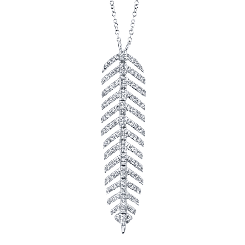 0.29Ct 14K White Gold Diamond Feather Necklace