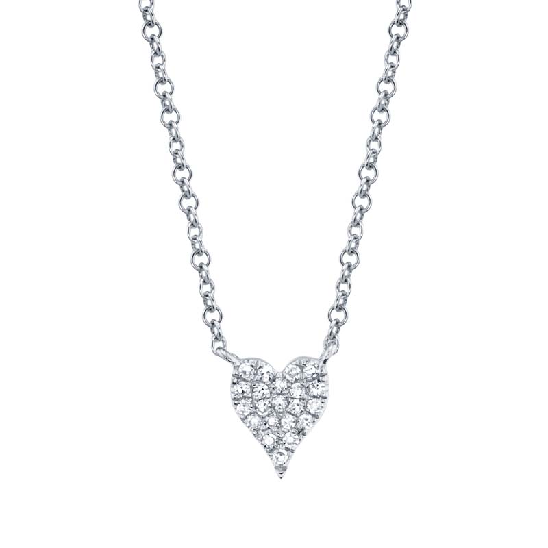 0.05Ct 14K White Gold Diamond Pave Heart Necklace