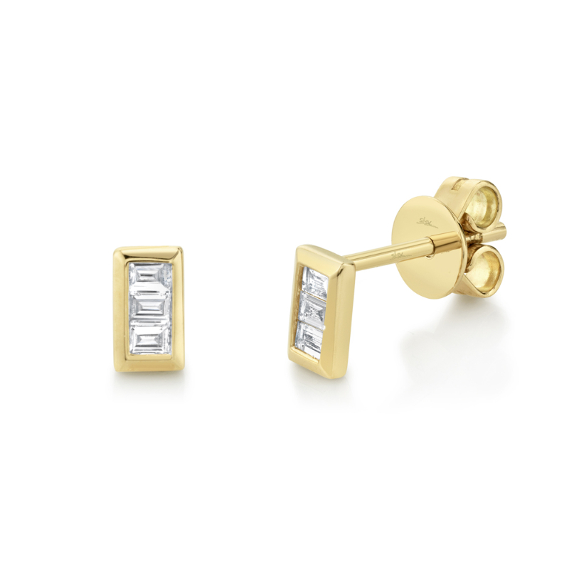 0.15Ct 14K Yellow Gold Diamond Baguette Stud Earrings