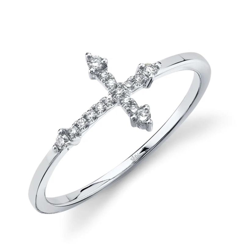 0.09Ct 14K White Gold Diamond Cross Ring