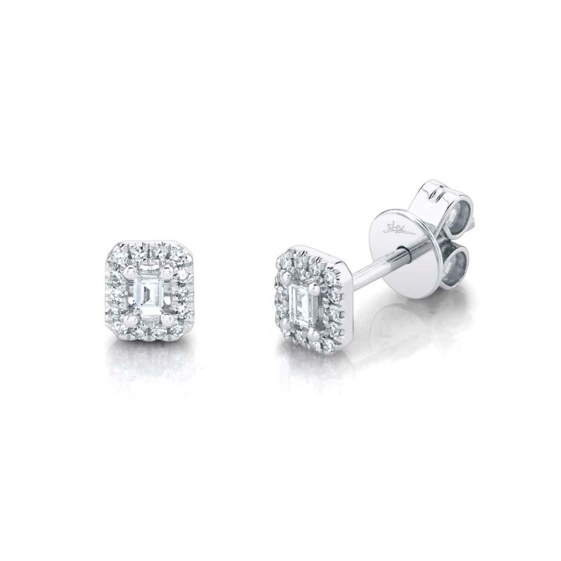 0.12Ct 14K White Gold Diamond Baguette Stud Earring