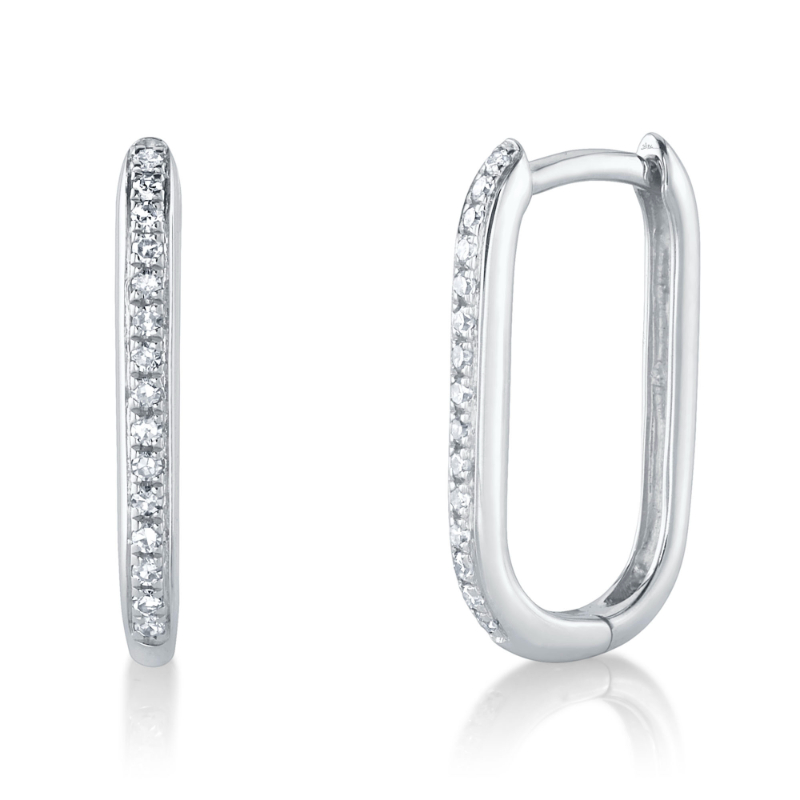 0.08Ct 14K White Gold Diamond Oval Hoop Earring