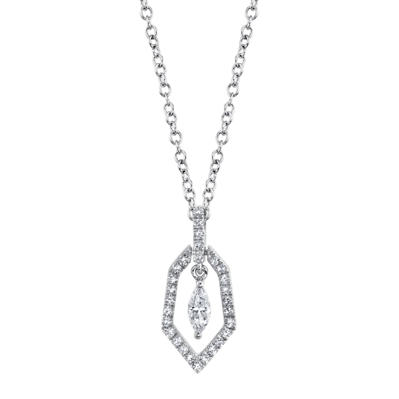 0.17Ct 14K White Gold Diamond Marquise Necklace