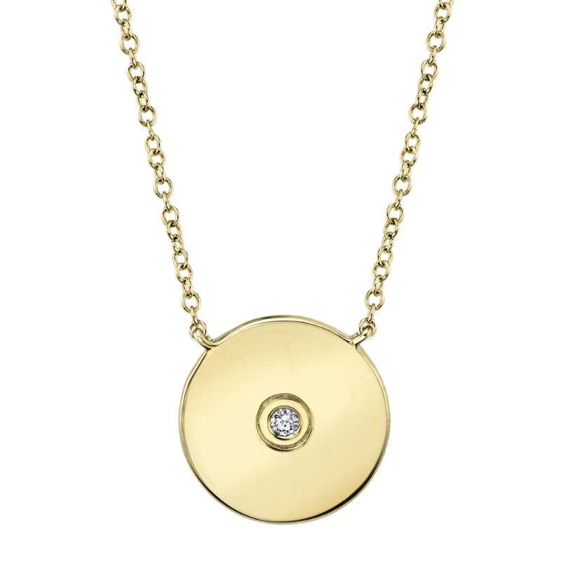 0.2Ct 14K Yellow Gold  Round Diamond Disk Pendant