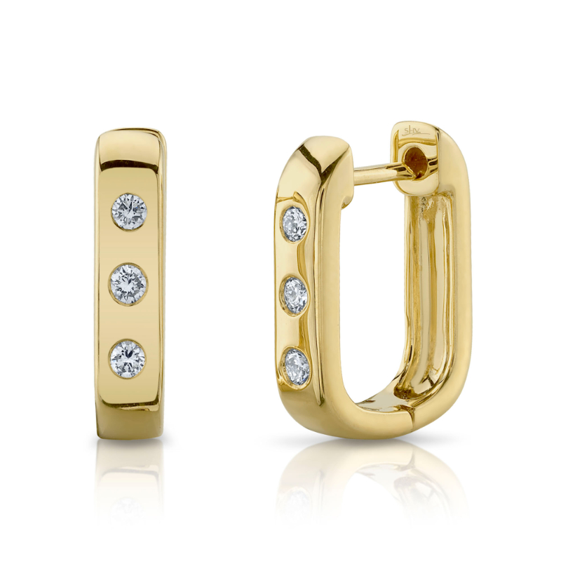 0.15Ct 14K Yellow Gold Diamond Bezel Huggie Earrings