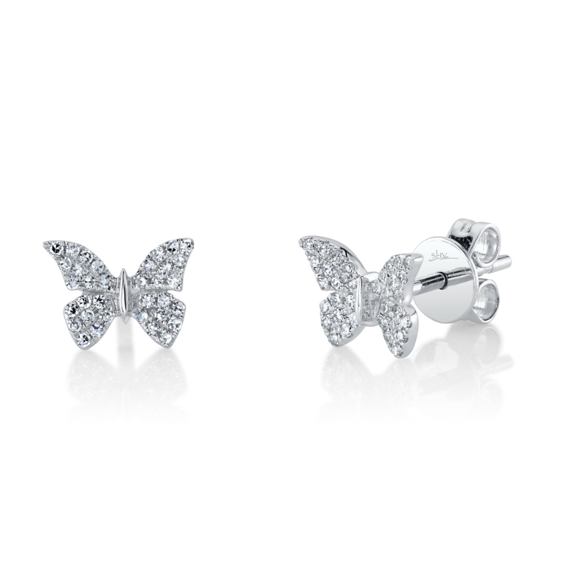 0.15Ct 14K White Gold Diamond Butterfly Stud Earring